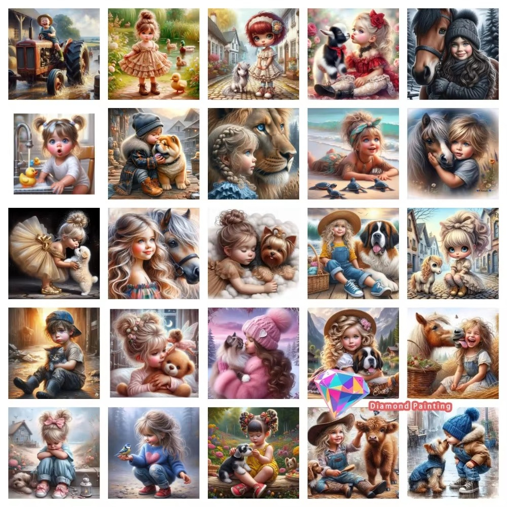 Embroidery Embellishments - 1PC frameless Boys Girls Pet Friend