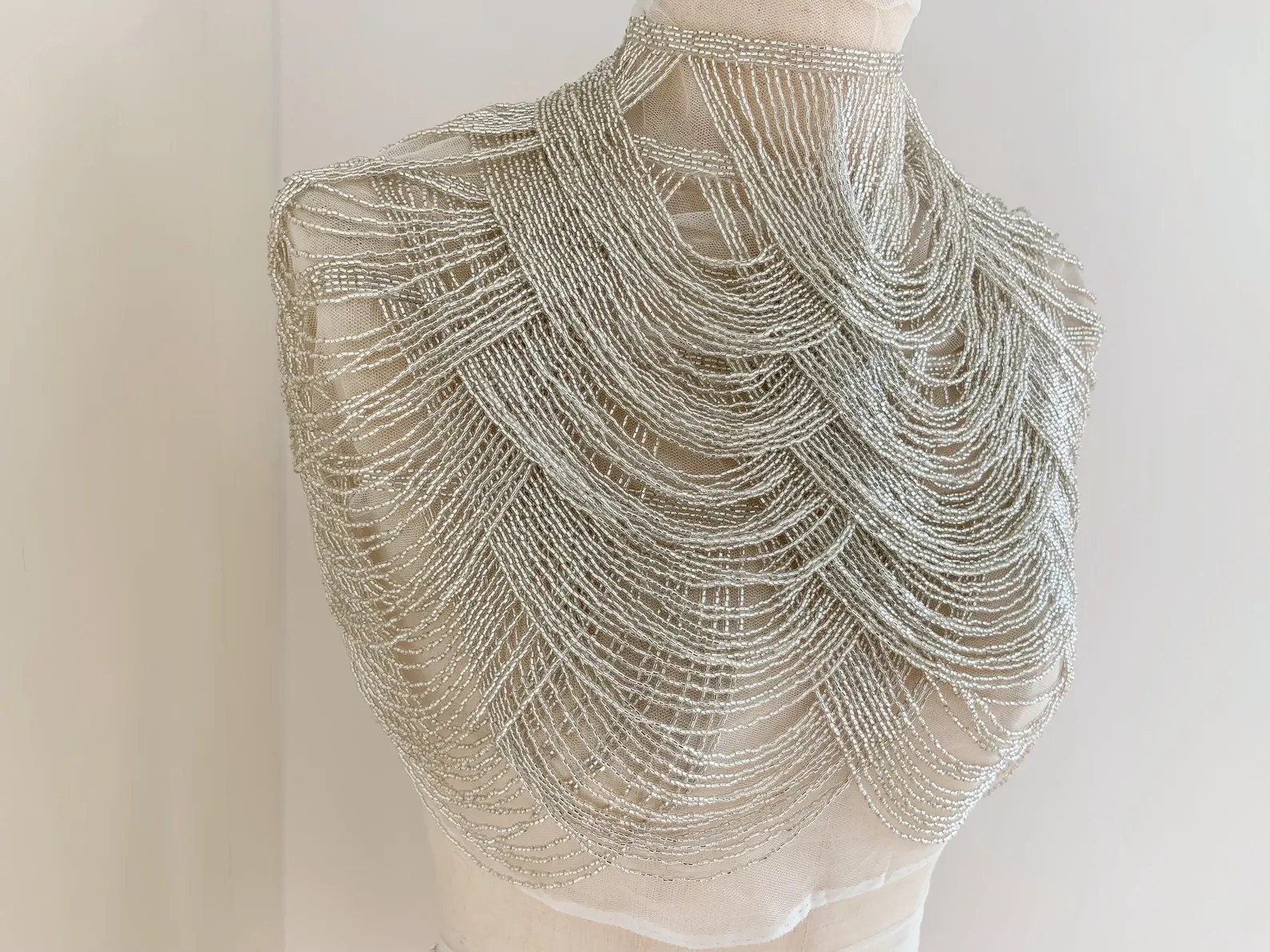 Beaded Trim Fringe - Silver Chains Cape Fabric, Beading Body