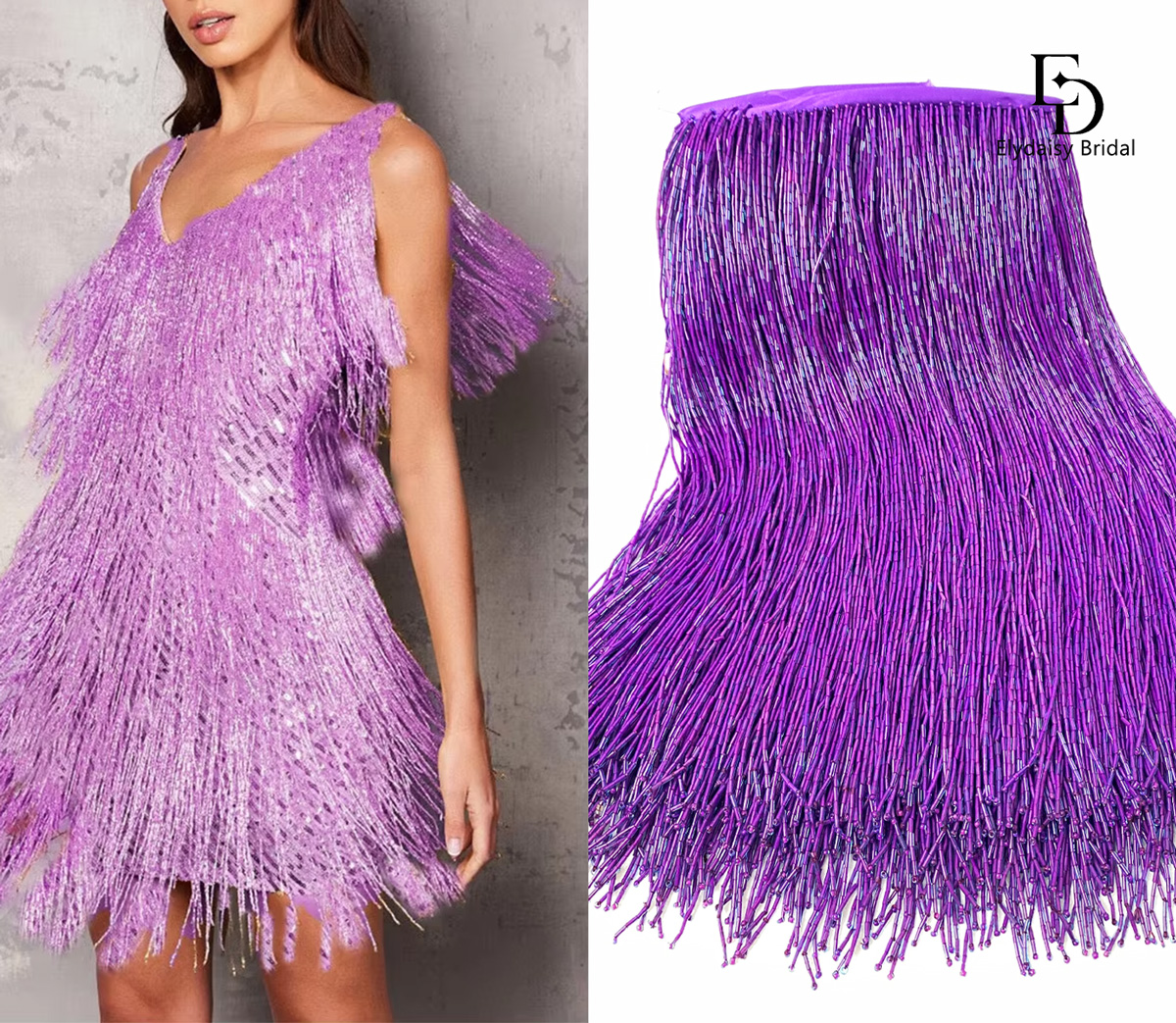 30CM Long Purple Green Black B - огляд і ціна Beaded Trim Fringe