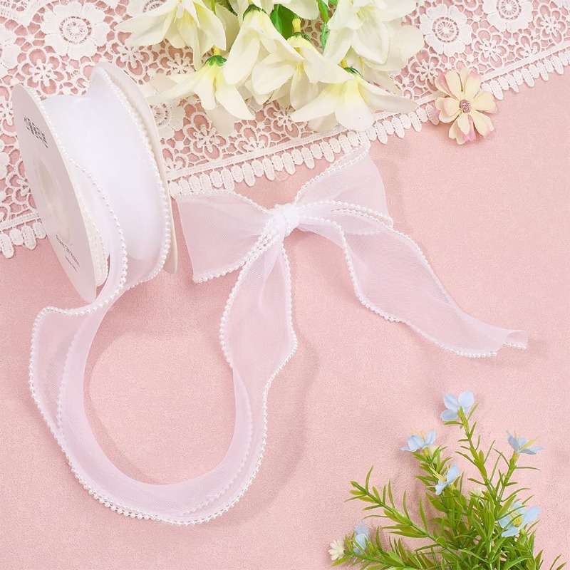 5 Yards White Faux Pearl Edge  - огляд і ціна Organza Ribbon Spool