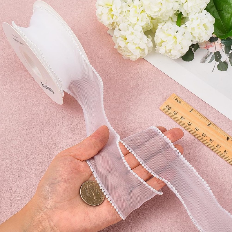 5 Yards White Faux Pearl Edge  - огляд і ціна Organza Ribbon Spool