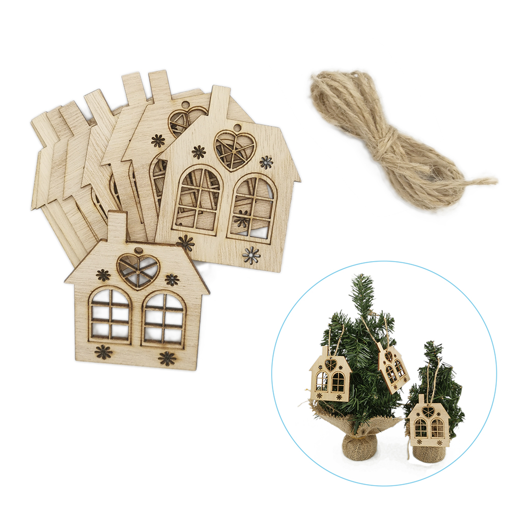 10pcs Wooden Hollow House Cuto - огляд і ціна Christmas Craft Embellishment