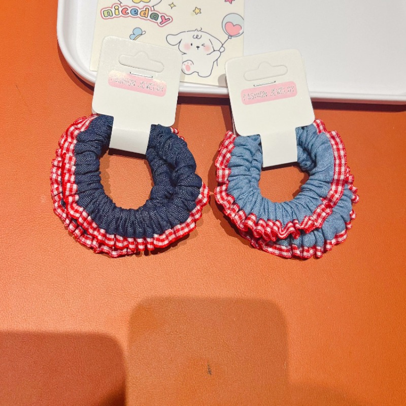 Lace Trim Denim Hair Ties Red  - огляд і ціна Elastic Lace Trim