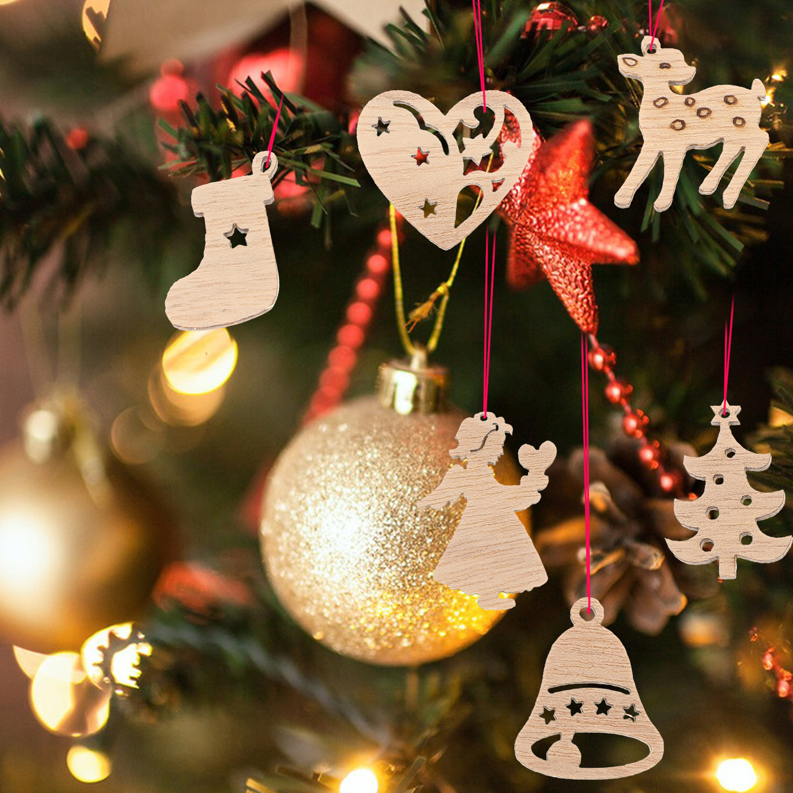 50Pcs Premium Wooden Shapes Cu - огляд і ціна Christmas Craft Embellishment