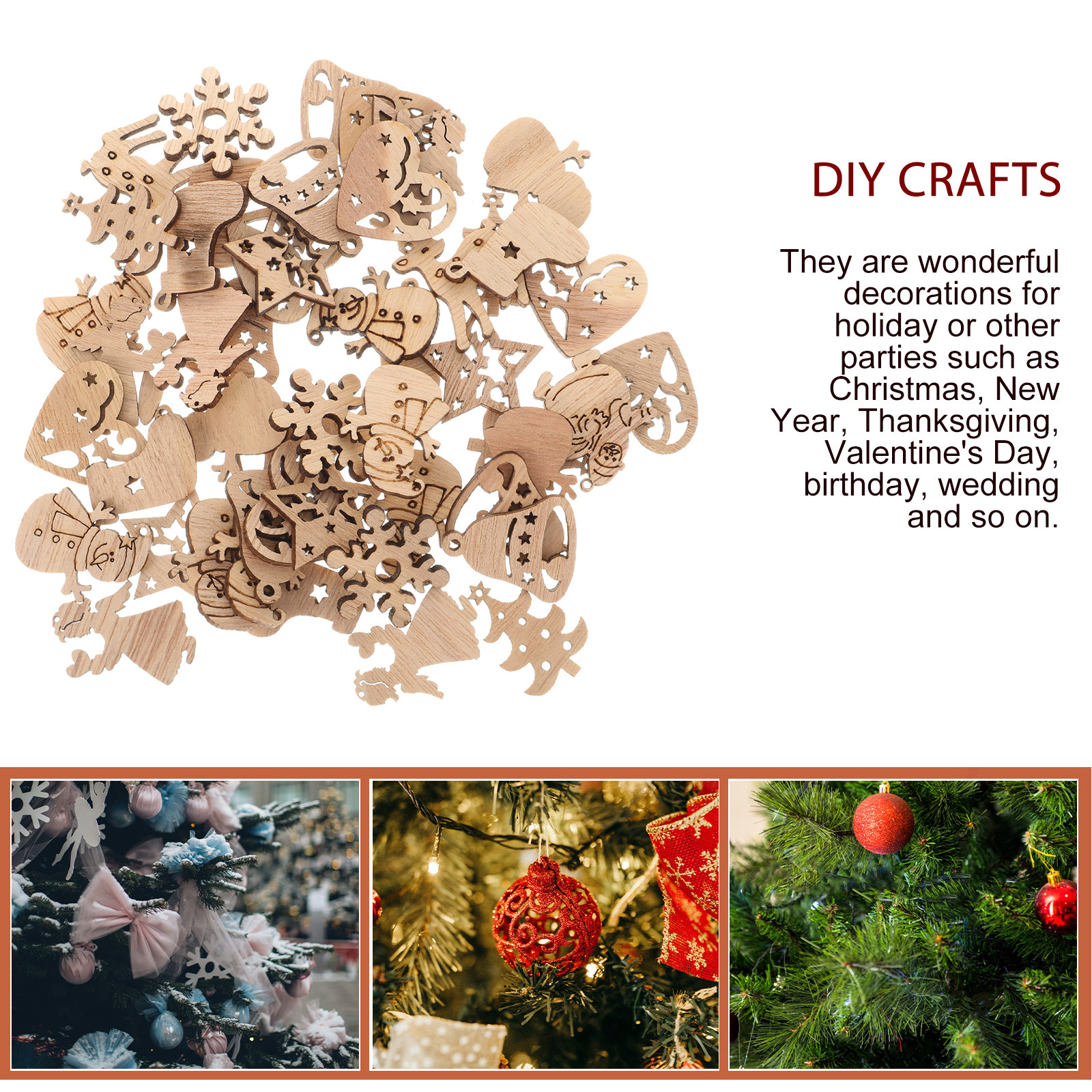 50Pcs Premium Wooden Shapes Cu - огляд і ціна Christmas Craft Embellishment