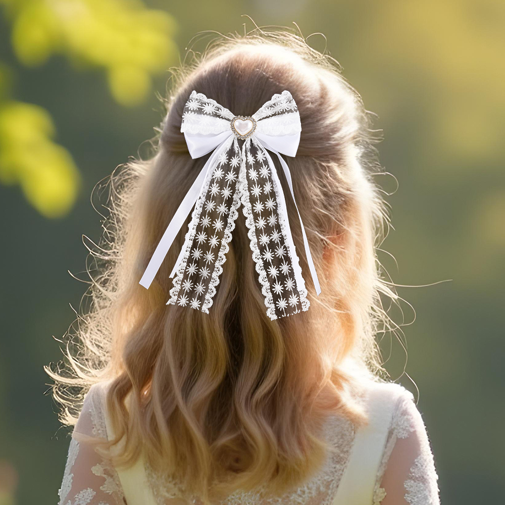 2Pcs Flower Lace Bow Hair Clip - огляд і ціна Lace Ribbon Trim