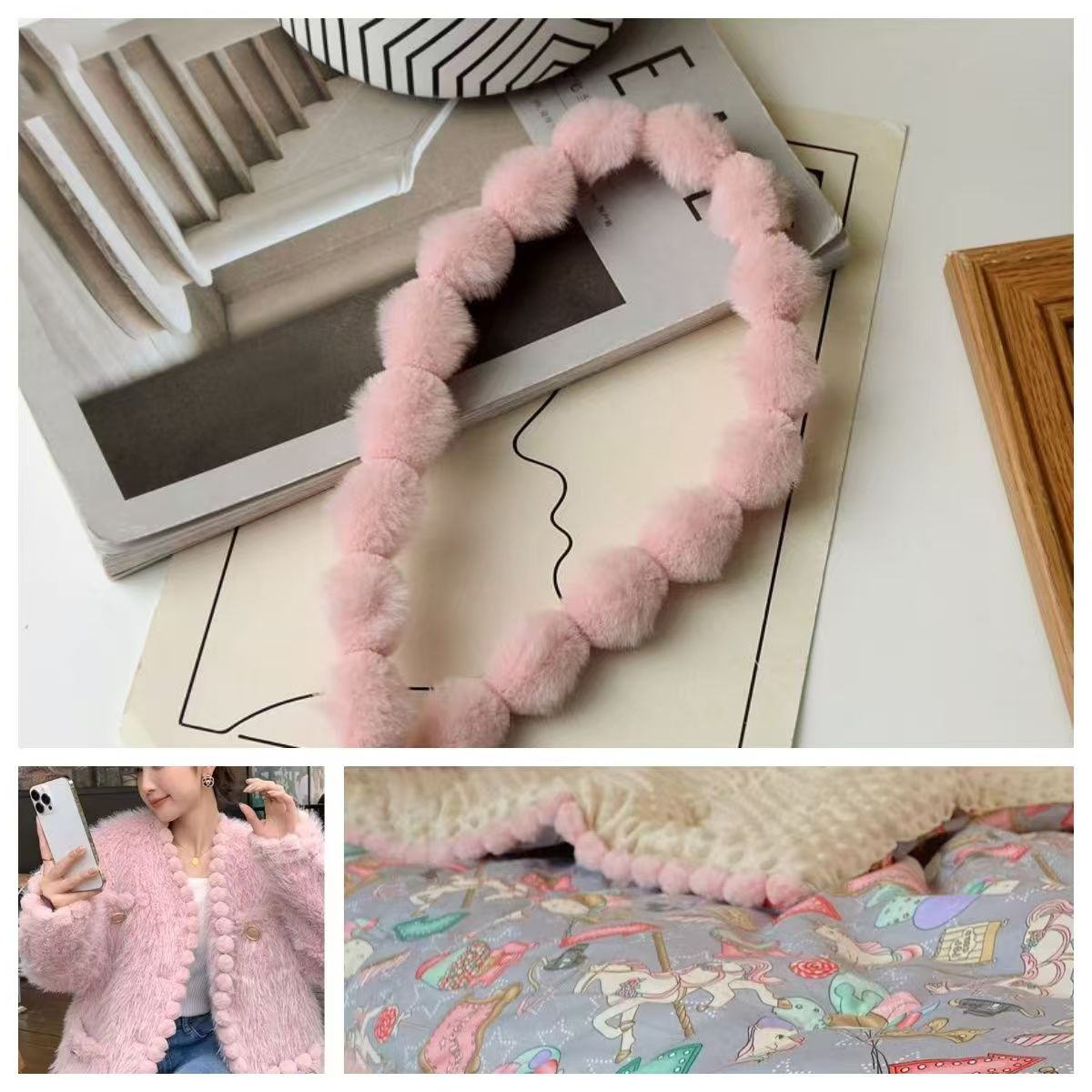 3cm Faux Rabbit Fur Pom Pom Ba - огляд і ціна Lace Ribbon Trim