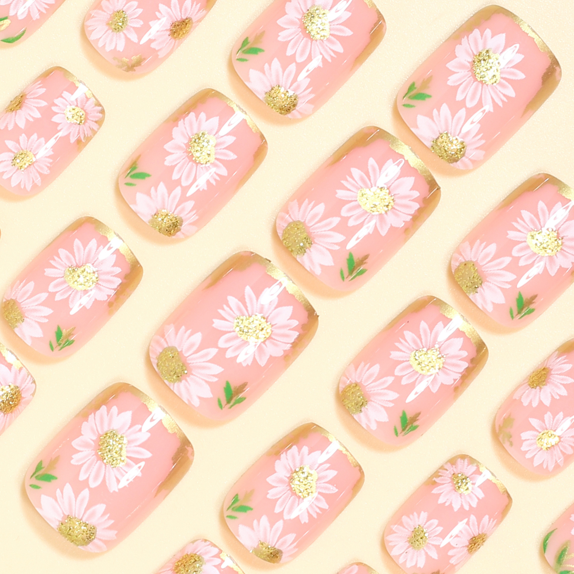 Short Square fake nails golden - огляд і ціна Embroidery Embellishments
