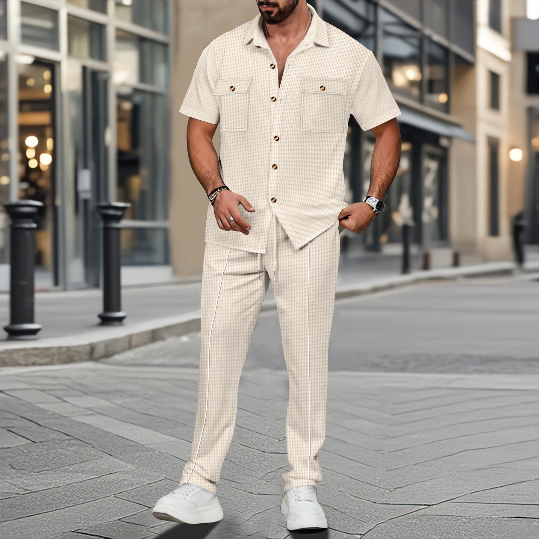 Men Summer Solid Color Lapel B - огляд і ціна Embellish Knit