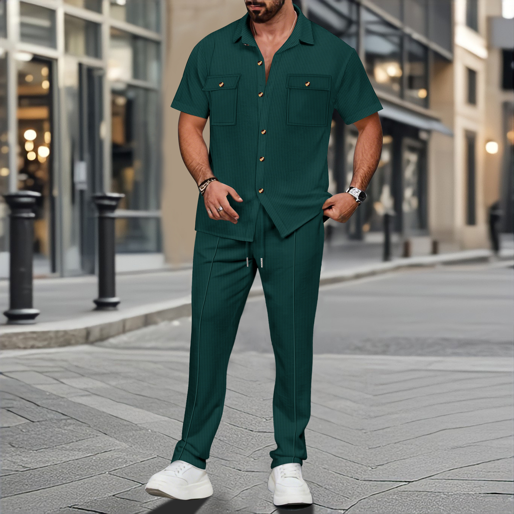 Men Summer Solid Color Lapel B - огляд і ціна Embellish Knit