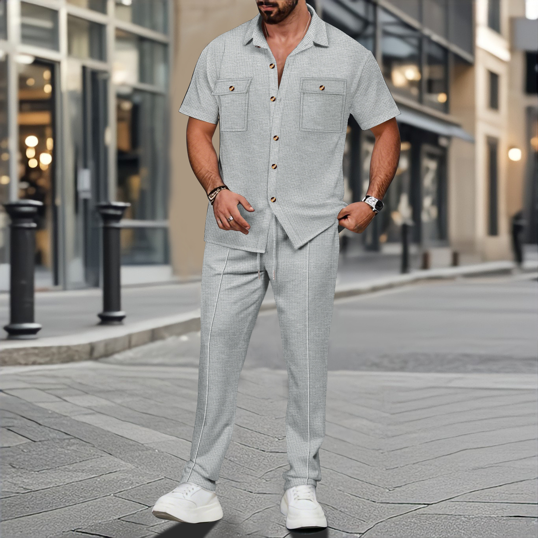 Men Summer Solid Color Lapel B - огляд і ціна Embellish Knit